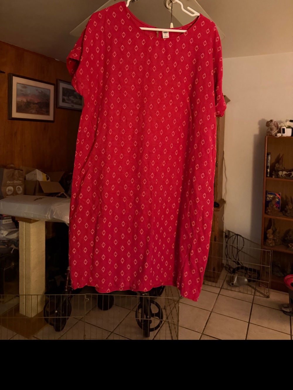 Old Navy Red Midi Dress with White Diamond Print - Picture 6 of 6